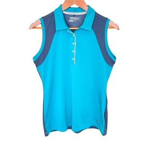 Nike Golf Tour Performance Dri-Fit Blue Sleeveless Button Front Shirt Size M